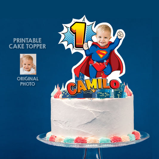 Baby Superman Cake topper with your photo, Super Baby printable smash cake decor. 2335CT
