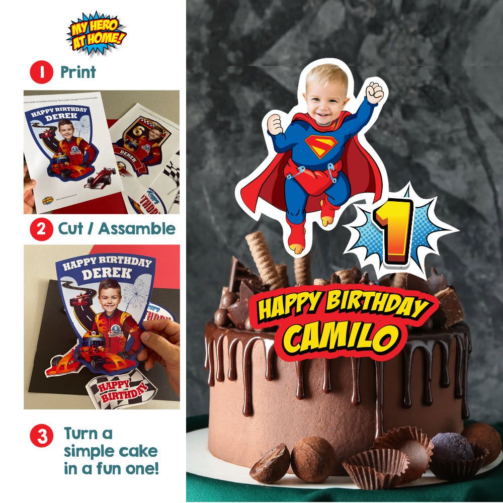 Baby Superman Cake topper with your photo, Super Baby printable smash cake decor. 2335CT