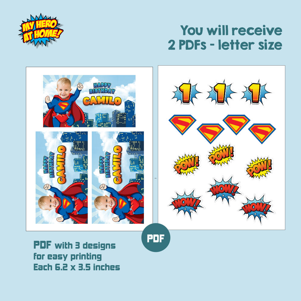 Bundle Baby Superman snacks labels, water wrappers and capri sun label, Chip bags. 2335B3