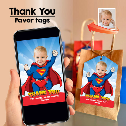 Baby Superman Thank you card, Baby Superman Favor tags, Super baby party favors tags. 2335TY