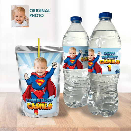 Baby Superman water wrappers labels, Baby Superman capri sun labels with photo. 2335WJ