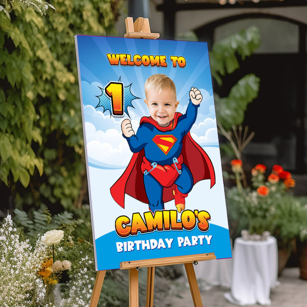 Baby Superman 1st Welcome sign with photo, Super baby welcome party, Superman 1st Birthday Entrance sign. 2335WS