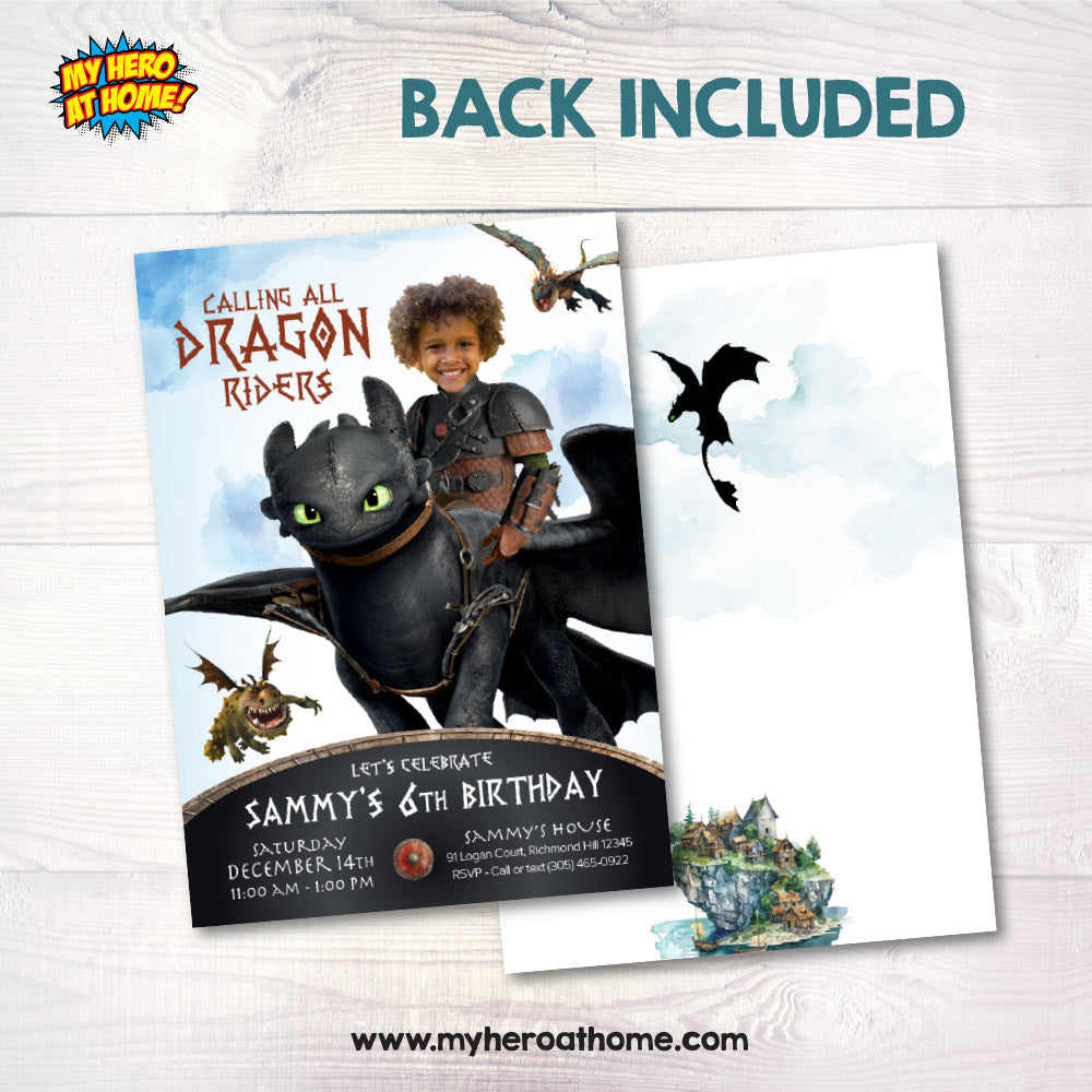 Calling all dragon riders birthday invitation, How to Train your Dragon party Invitation with photo. 2339IN
