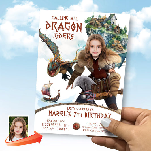 Girl How to Train your Dragon birthday Invitation with your kid as Astrid, Invitation Astrid themed. 2340IN