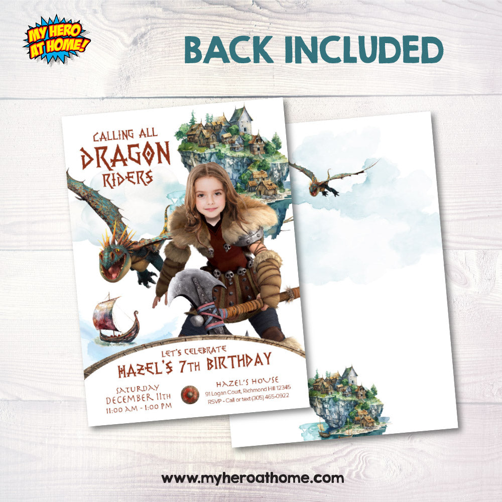 Girl How to Train your Dragon birthday Invitation with your kid as Astrid, Invitation Astrid themed. 2340IN