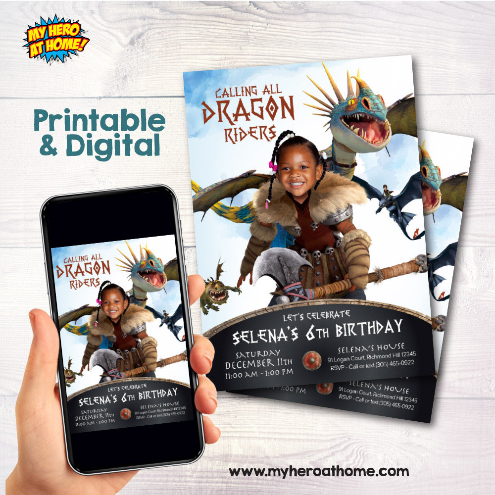 Calling all dragon riders Astrid party template, Astrid Dragon birthday template with photo. 2341IN