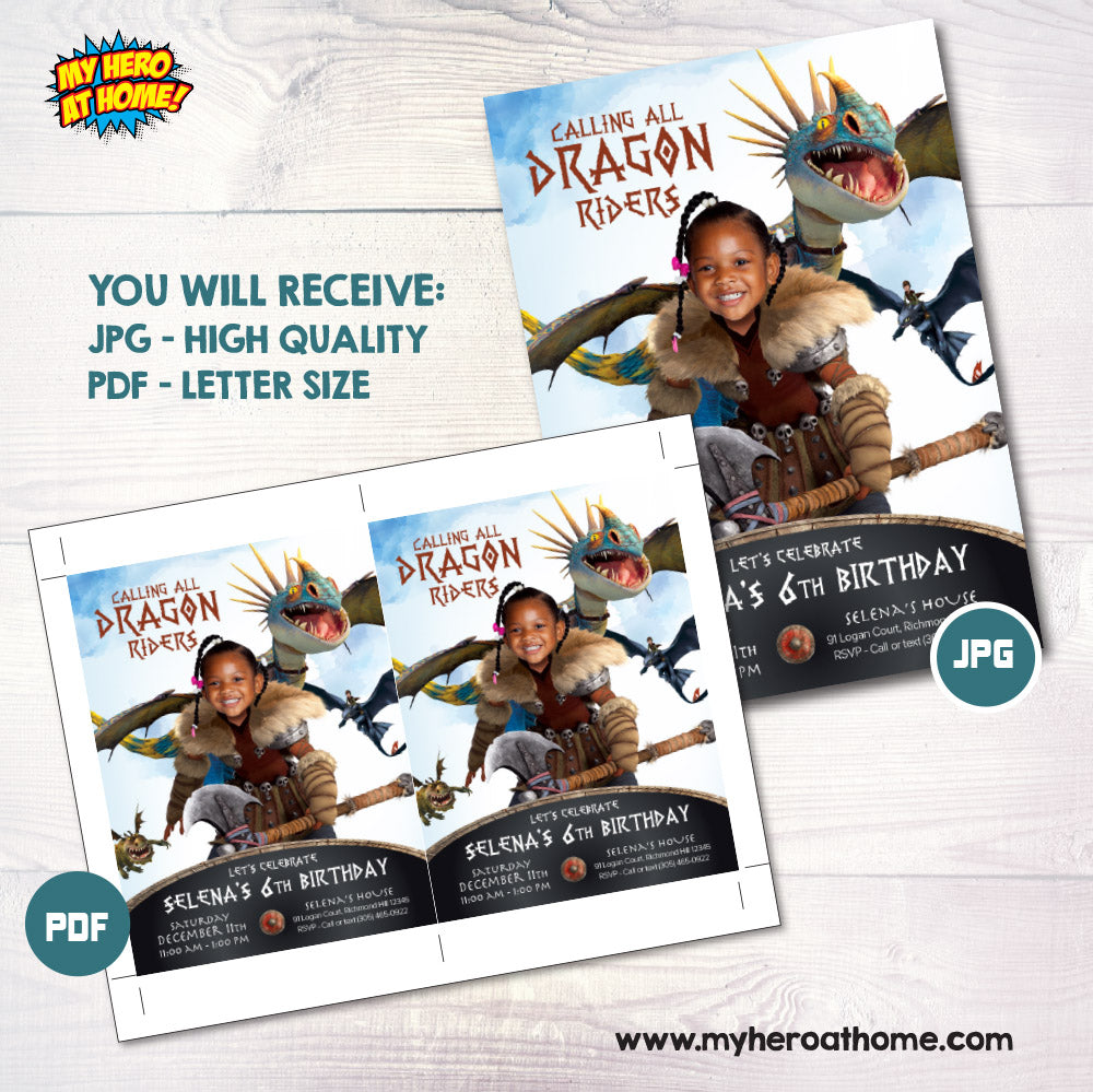 Calling all dragon riders Astrid party template, Astrid Dragon birthday template with photo. 2341IN