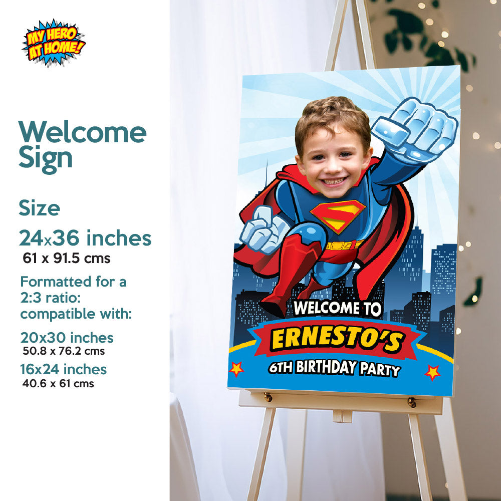 Party set for a Superman Party matching decoration: Banner Backdrop, Printable Cake topper, Welcome Entrance party. 2343B4