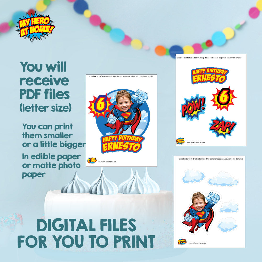 Party set for a Superman Party matching decoration: Banner Backdrop, Printable Cake topper, Welcome Entrance party. 2343B4
