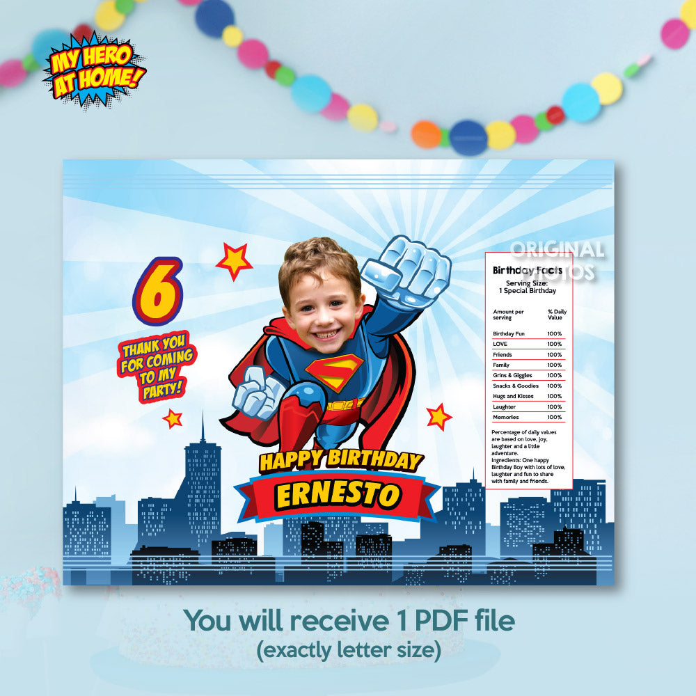 Superman snacks bags party favors with your own superman, Potato Chip Bag Wrappers themed Superman. 2343CB