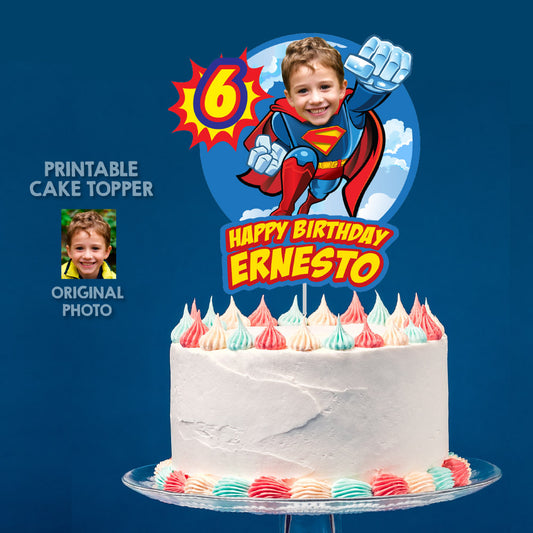 Printable Superman cake decor with your kid as Superman, Superhero easy to do cake, superman themed cake. 2343CT2