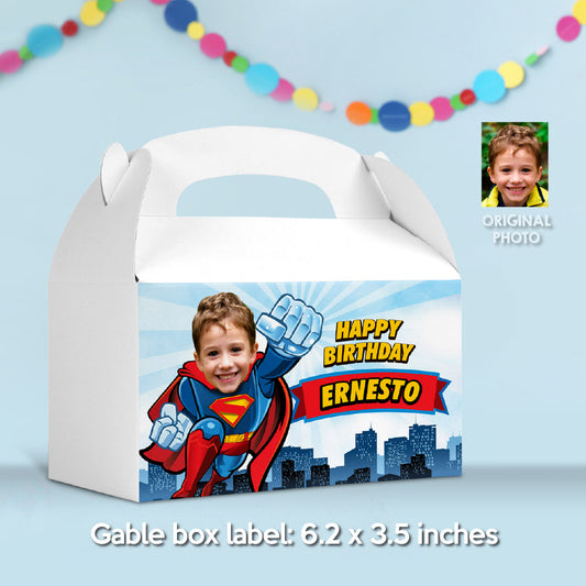 Superman Gable Box label with photo, Superman Gift Boxes labels, Super Boy Candy box. 2343GB