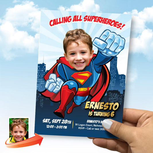 Customized Superman birthday invite with your photo, Superman party template. 2343IN