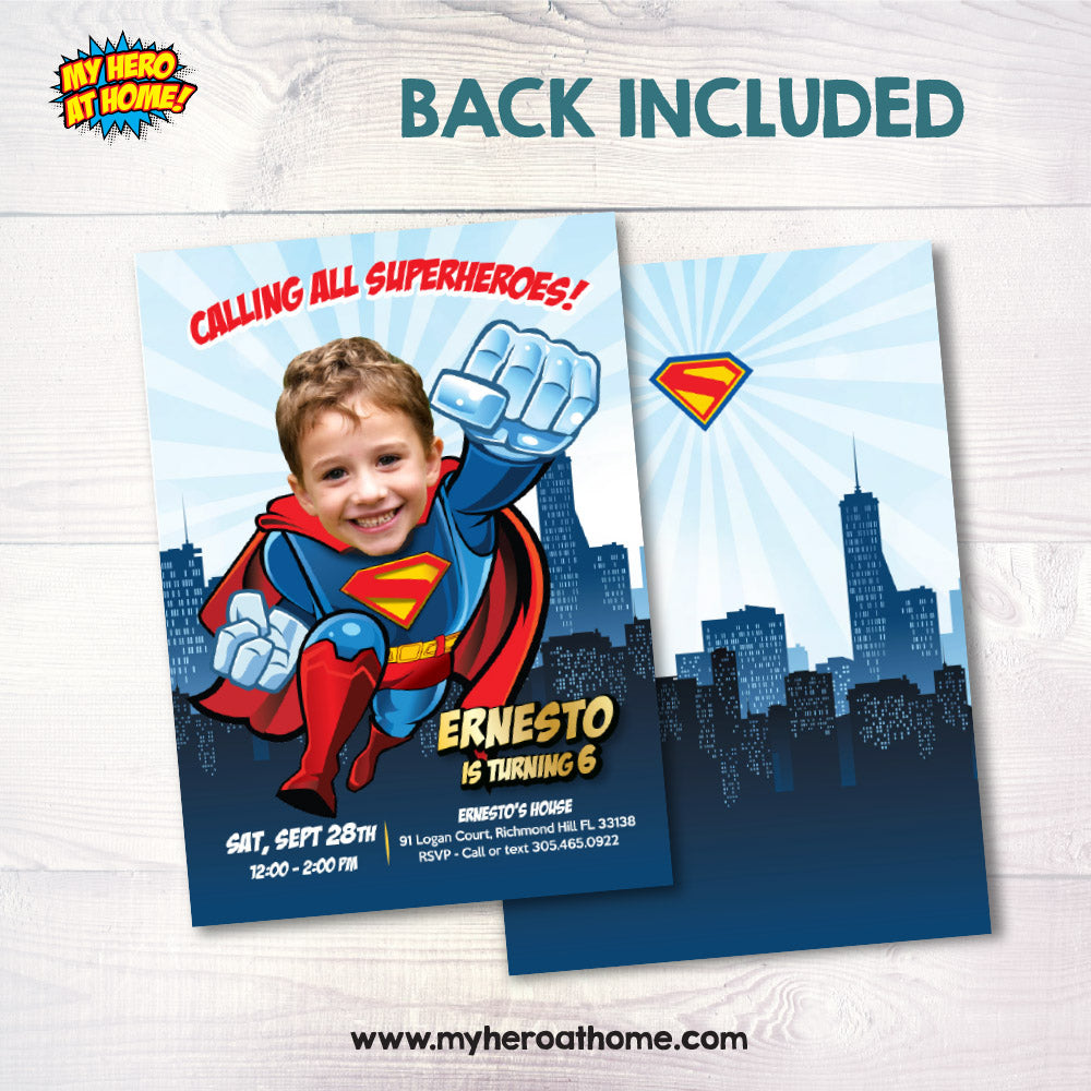 Customized Superman birthday invite with your photo, Superman party template. 2343IN