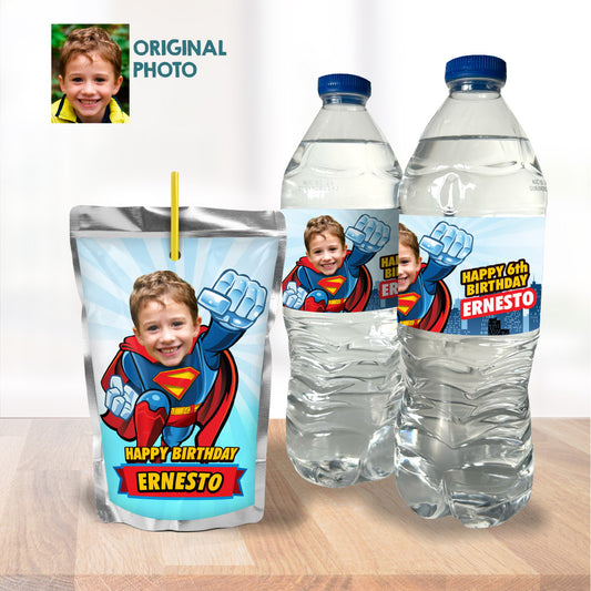 Superman labels for Capri sun, Superman drinks party labels, Superboy water wrappers, Super kid water labels. 2343WJ