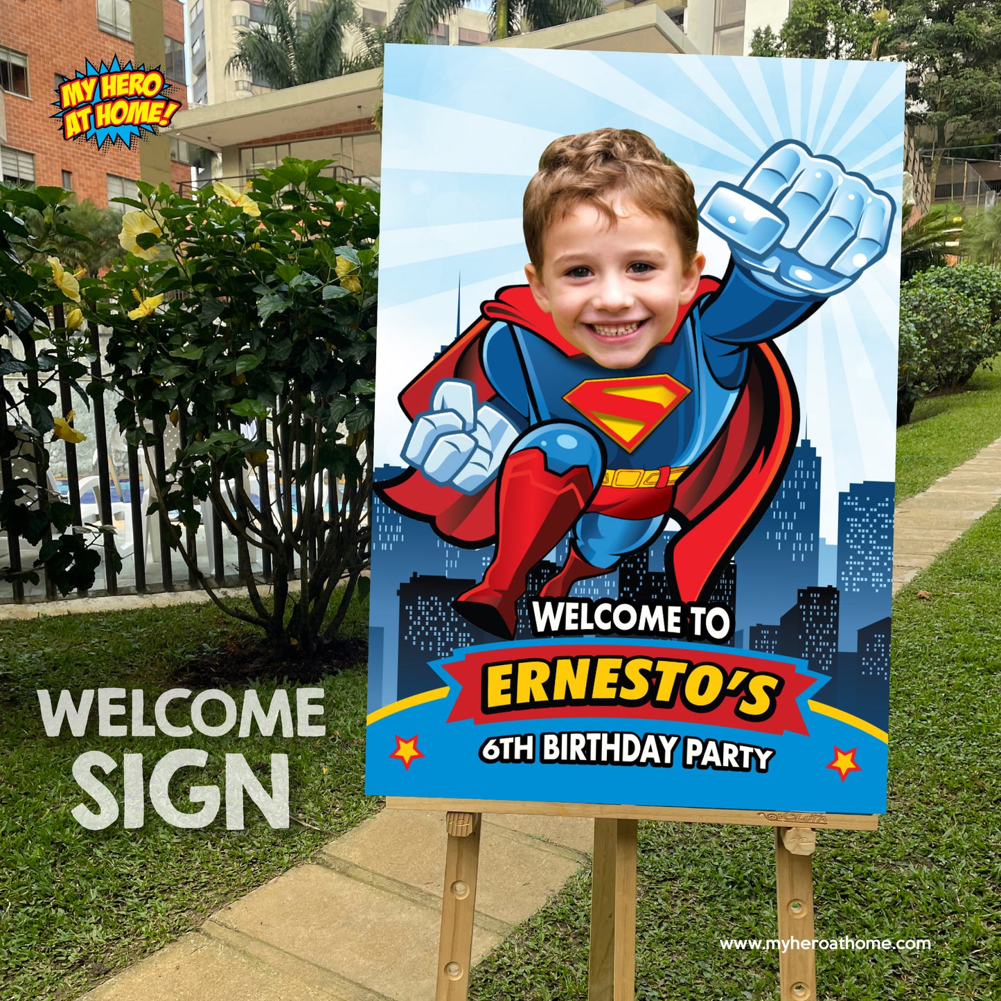 Superman welcome entrance party with photo, Superman birthday Entrance welcome. 2343WS