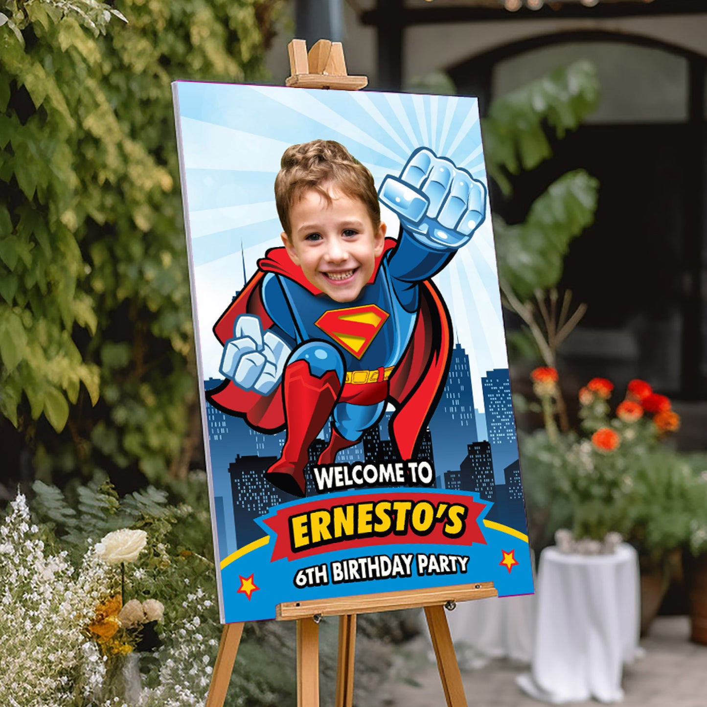 Superman welcome entrance party with photo, Superman birthday Entrance welcome. 2343WS