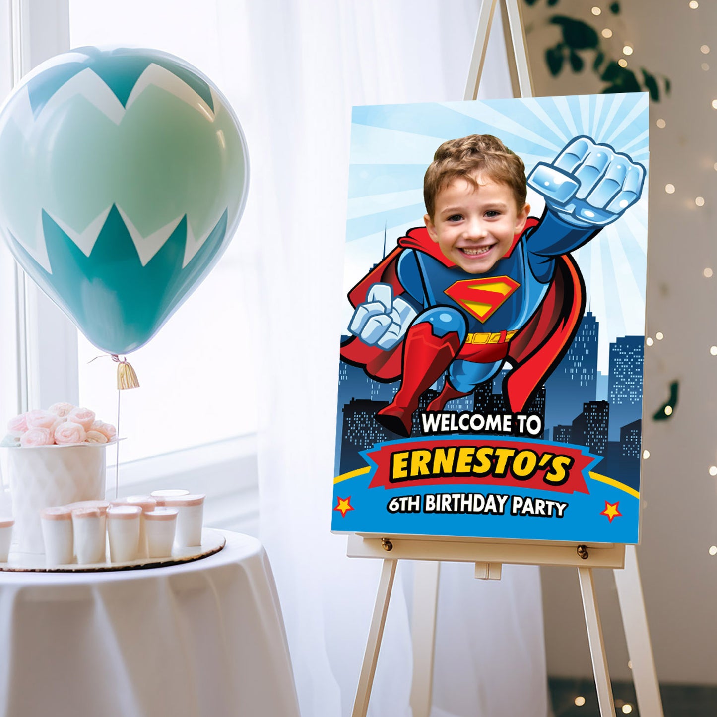 Superman welcome entrance party with photo, Superman birthday Entrance welcome. 2343WS