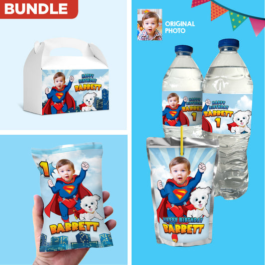 Bundle Baby Superman and Krypto snacks labels, water wrappers and capri sun labels, Potato Chips bags wrapper, Candy box labels. 2351B3