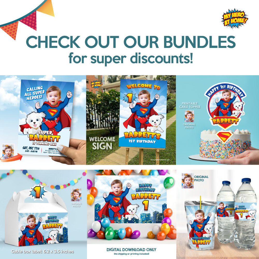 Baby Superman and Krypto water labels wrappers, Baby Superman and Krypto Capri sun labels. 2351WJ