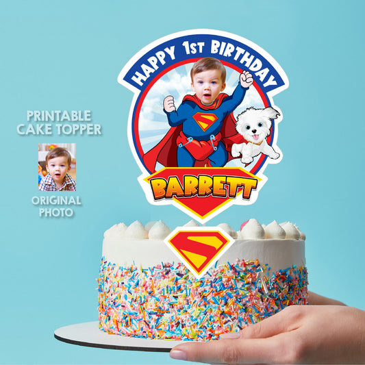 Baby Superman and Krypto Cake topper with your photo, Super baby smash cake decor. 2351CT