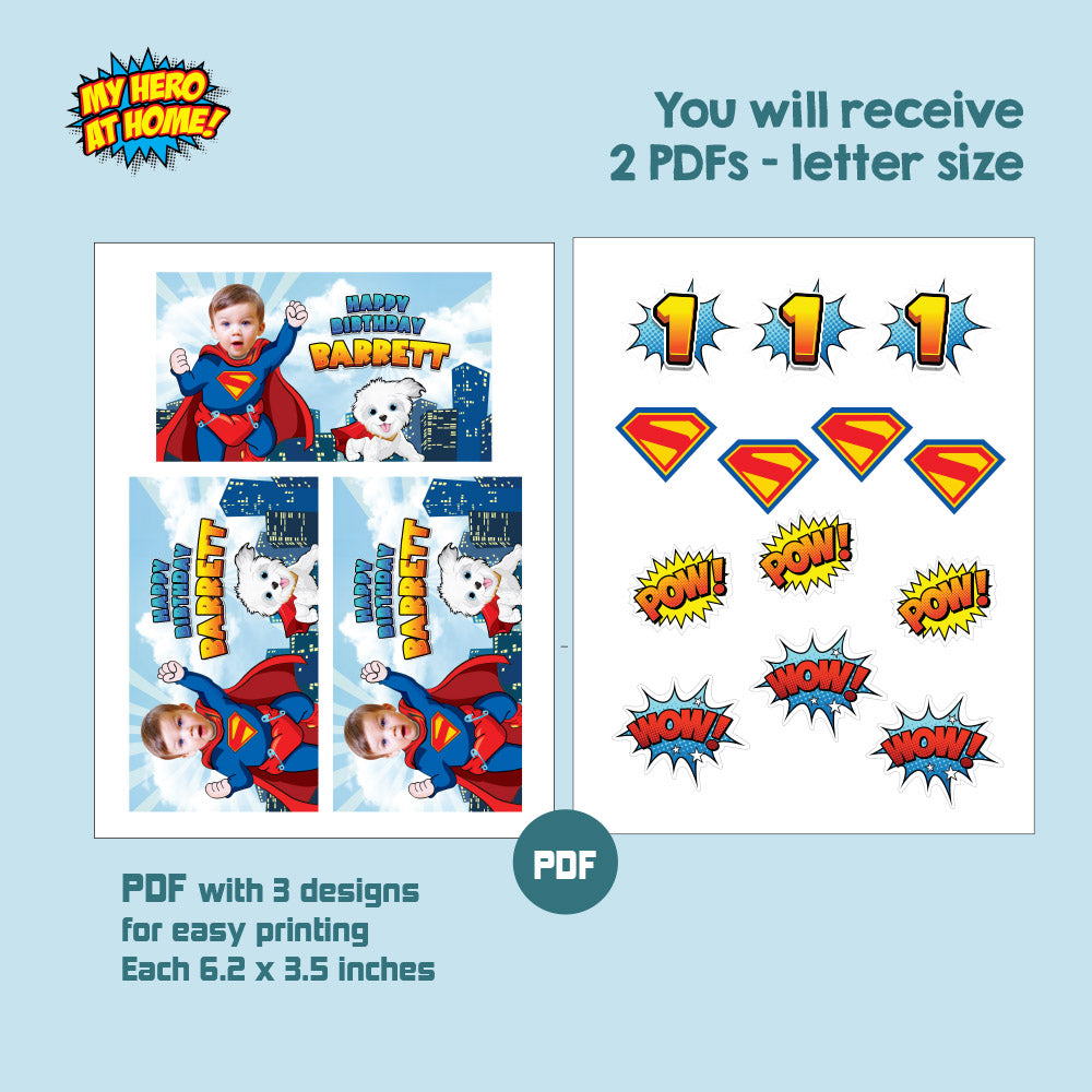 Bundle Baby Superman and Krypto snacks labels, water wrappers and capri sun labels, Potato Chips bags wrapper, Candy box labels. 2351B3