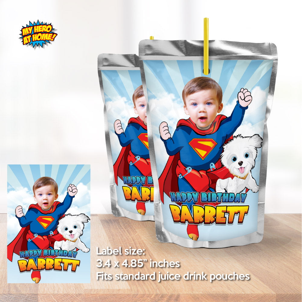 Baby Superman and Krypto water labels wrappers, Baby Superman and Krypto Capri sun labels. 2351WJ