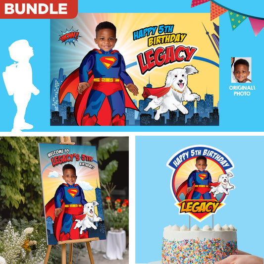 Custom Superman and Krypto Party decoration, Superman and Krypto Banner Backdrop, Cake ideas with Krypto, Superman 2025 Welcome Sign. 2352B4