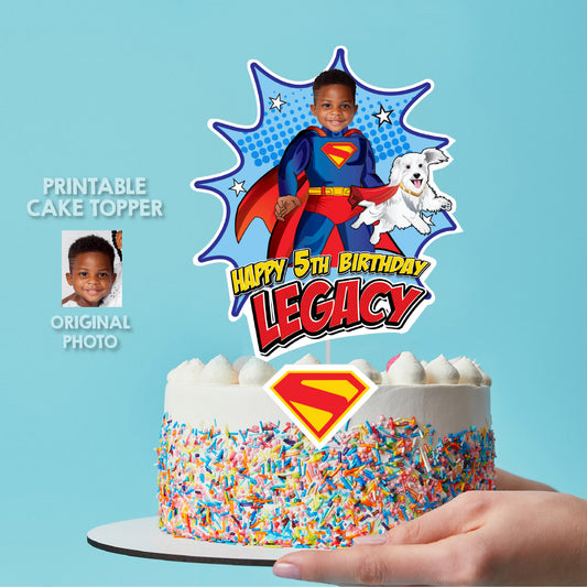 New Superman and Krypto Cake topper with your kid as Superman, Superman Krypto printable cake. 2352CT2