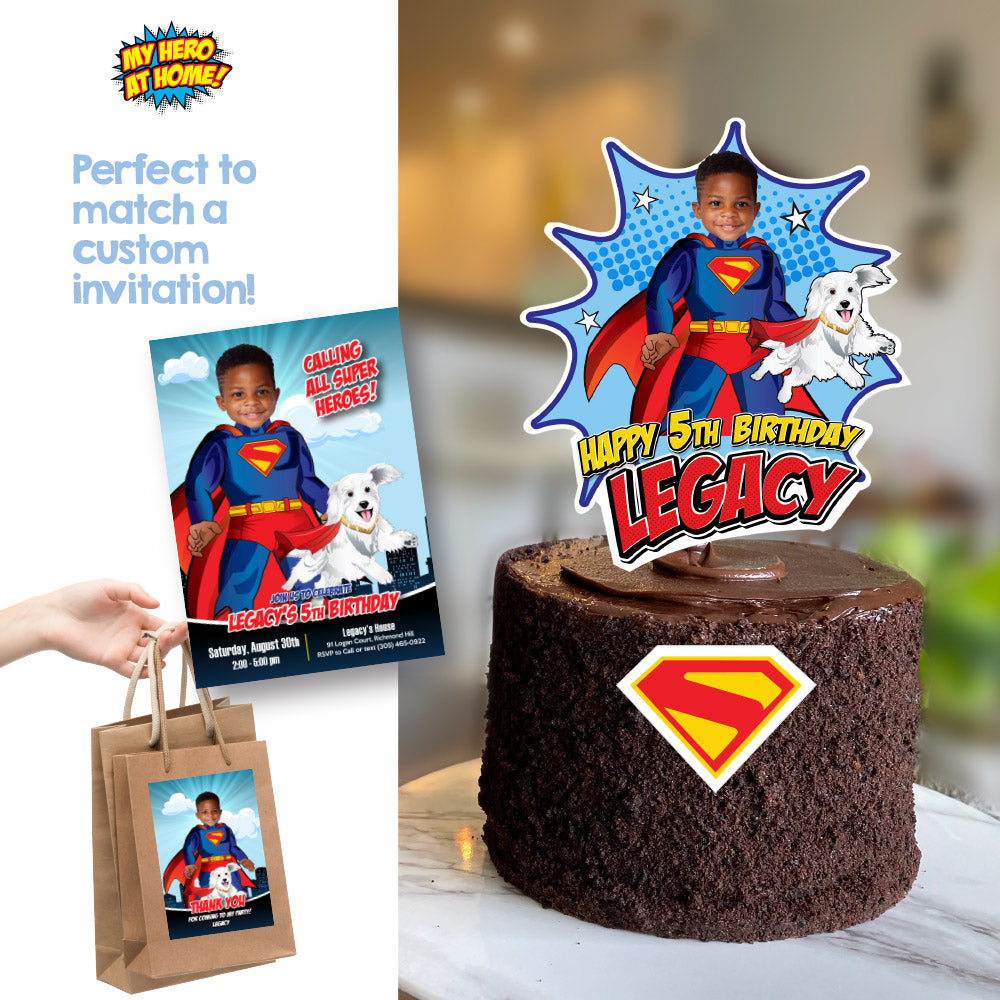 New Superman and Krypto Cake topper with your kid as Superman, Superman Krypto printable cake. 2352CT2