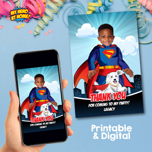 Superman and Kripto Thank you card, Superman and Kripto Favor tags, Personalized Superman Kripto party favors tags. 2352TY