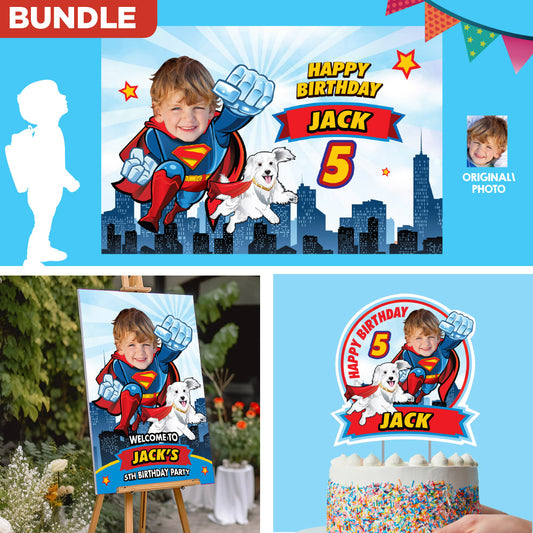 Custom Superman and Krypto Party decoration, Superman and Krypto Banner Backdrop, Cake ideas with Krypto, Superman 2025 Welcome Sign. 2353B4