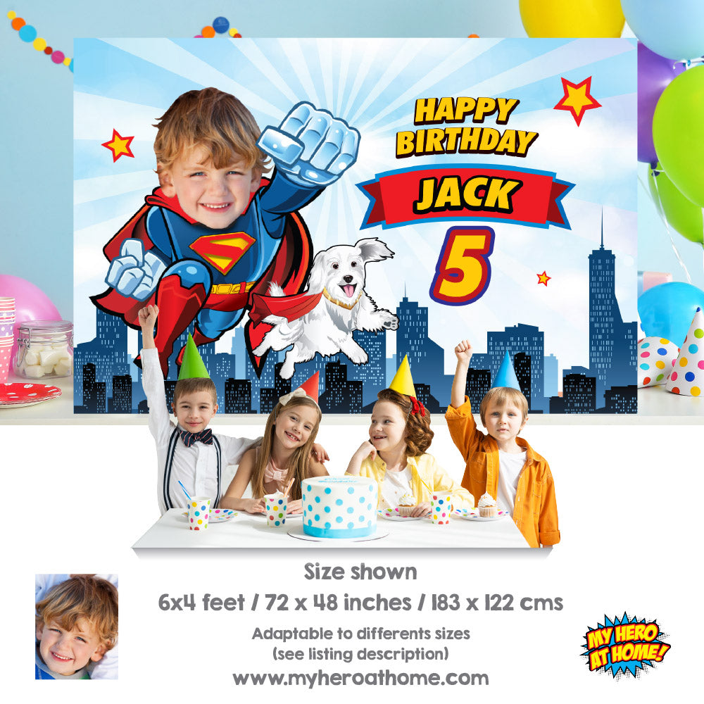 Joint Superman and Krypto Banner, Superman Krypto the dog Backdrop, Superkid and Krypto party decor. 2353BB