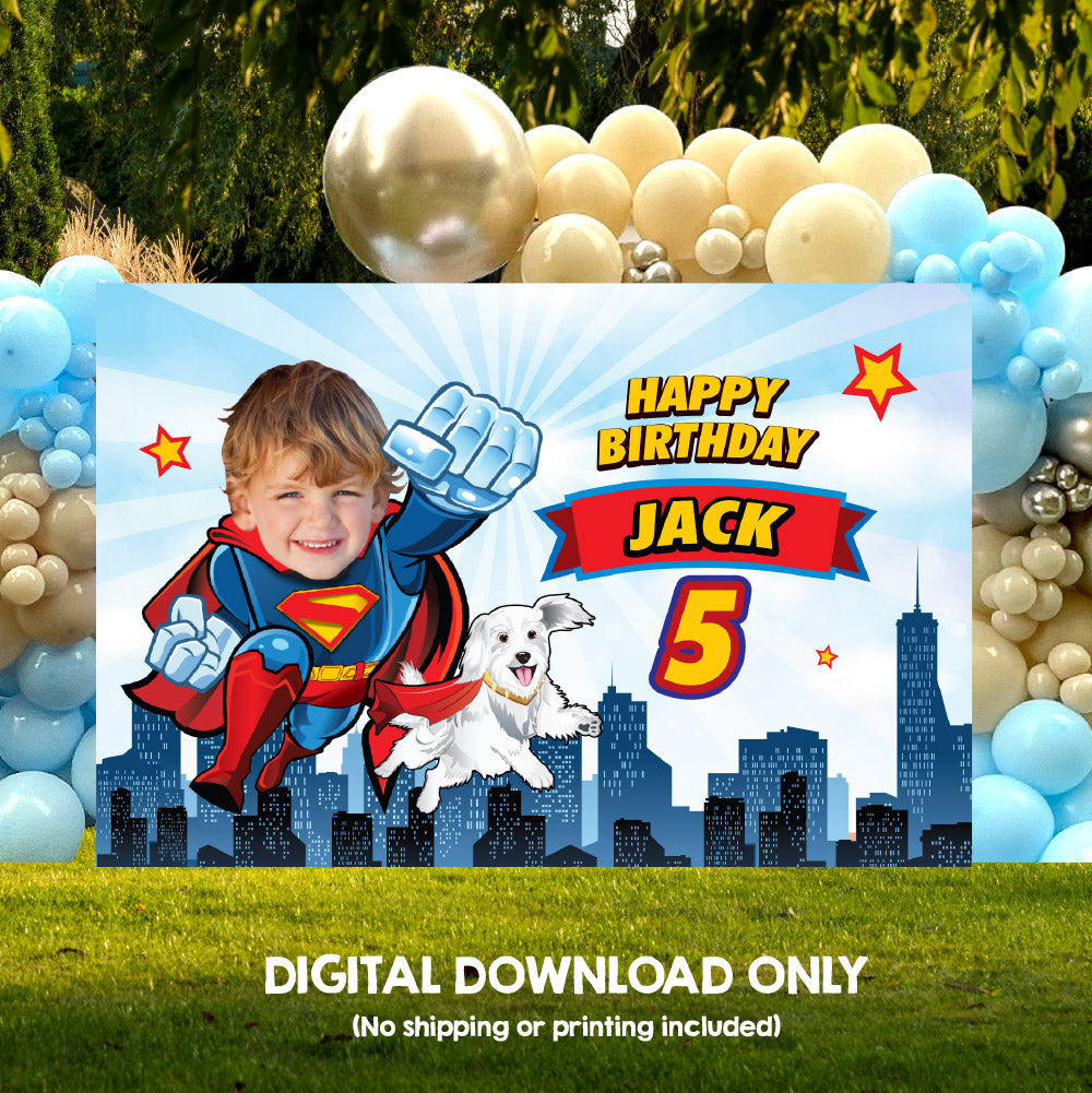 Joint Superman and Krypto Banner, Superman Krypto the dog Backdrop, Superkid and Krypto party decor. 2353BB