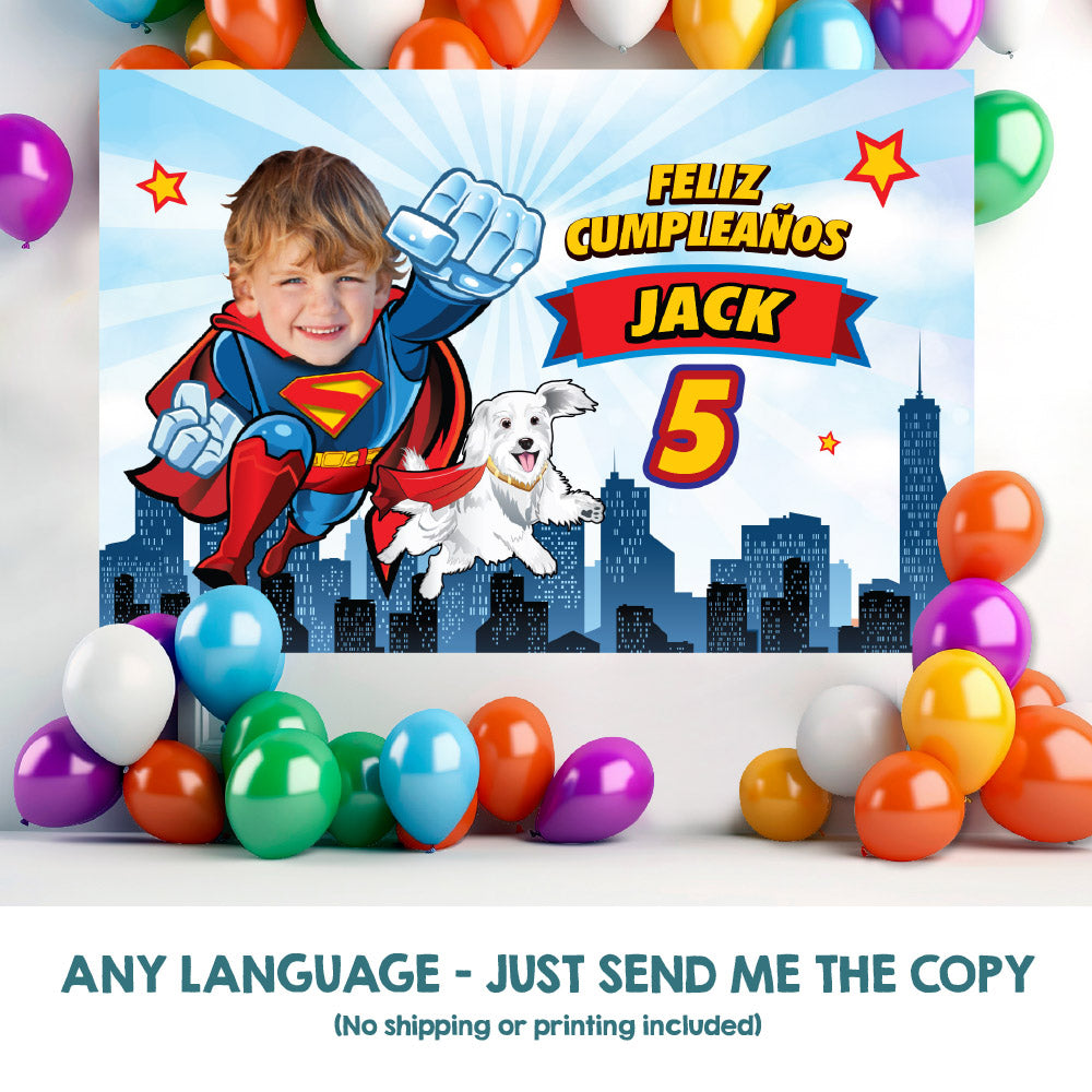 Joint Superman and Krypto Banner, Superman Krypto the dog Backdrop, Superkid and Krypto party decor. 2353BB
