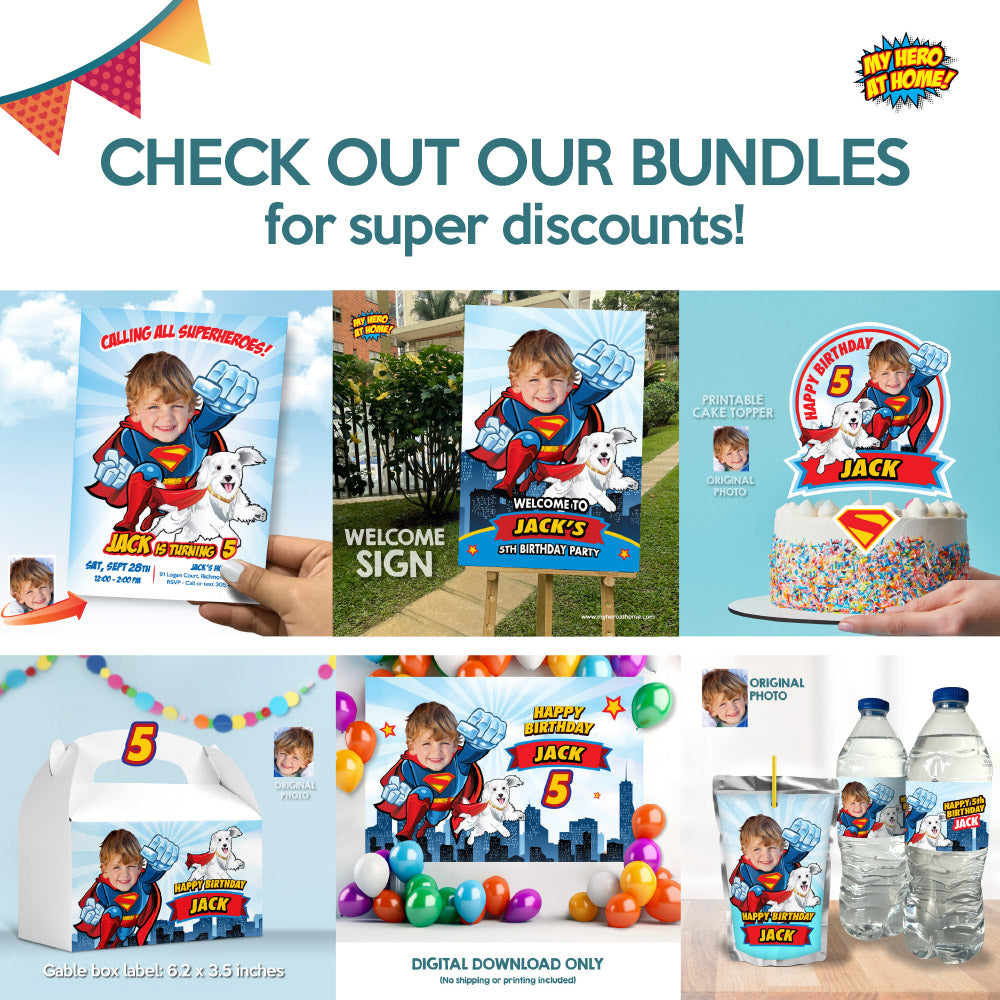 Customized Superman and Kripto birthday invitation with your kid as the star, Superman and Kripto party template. 2353IN