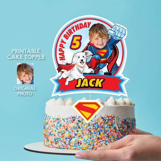 Little Superman and Krypto cake topper, New Superman and Krypto cake ideas, Flying Superman and Superdog cake. 2353CT