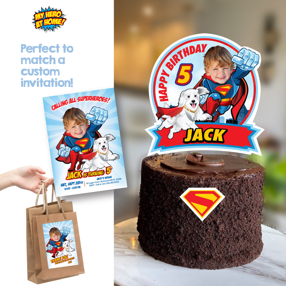 Little Superman and Krypto cake topper, New Superman and Krypto cake ideas, Flying Superman and Superdog cake. 2353CT
