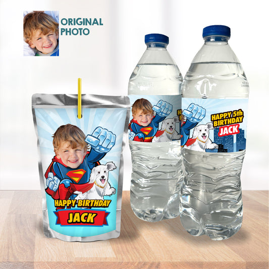 Krypto and Superman water stickers, Superkid and Krypto Capri sun labels. 2353WJ