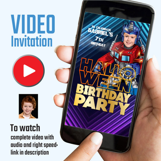 Optimus Prime Halloween Birthday party video Invitation with your kid as Optimus, Transformers halloween video invite. (Share digitally). 2373V