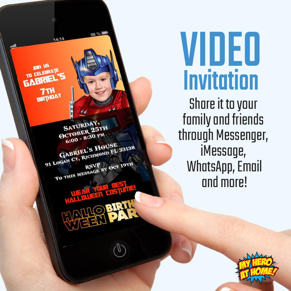 Optimus Prime Halloween Birthday party video Invitation with your kid as Optimus, Transformers halloween video invite. (Share digitally). 2373V