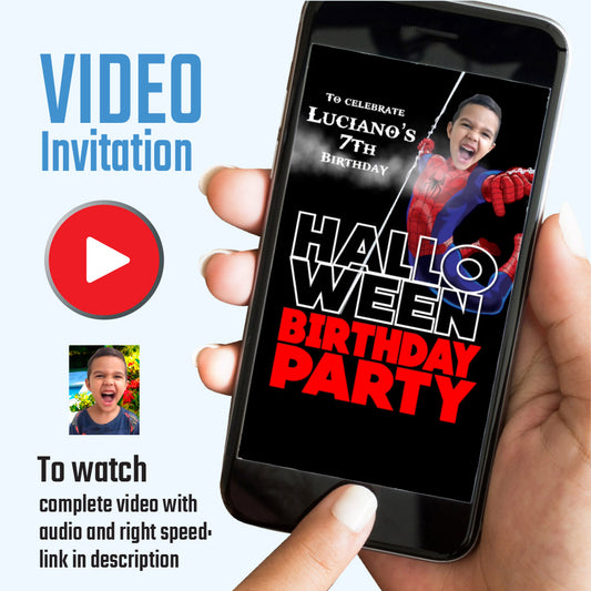 Spiderman Halloween Birthday party video Invitation with your kid as Spiderman, Superhero halloween video invite. (Share digitally). 2374V