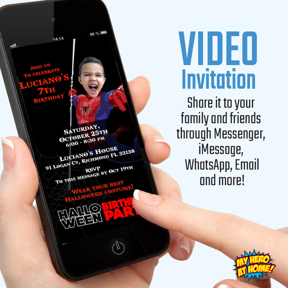 Spiderman Halloween Birthday party video Invitation with your kid as Spiderman, Superhero halloween video invite. (Share digitally). 2374V