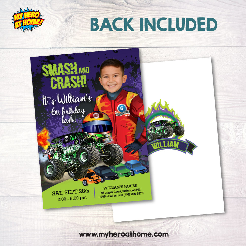 Monster Truck Grave Digger birthday Invitation with your kid as the star, Monster Bash digital, Monster Truck theme party. 2390IN