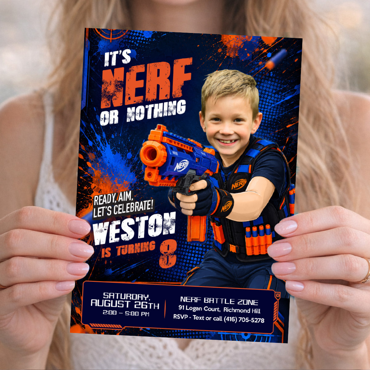 Personalized Nerf Birthday Invitation with Your Kid as the Star. 2497IN