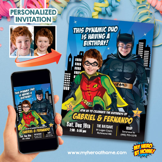 Batman and Robin party Invitation, Siblings Dynamic Duo Invitation, Batman and Robin template, Joint Batman and Robin Birthday. 296B