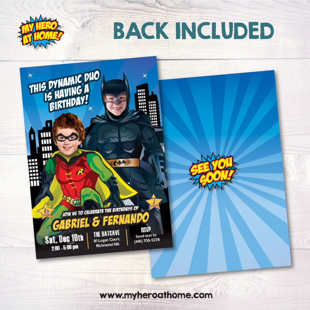Batman and Robin party Invitation, Siblings Dynamic Duo Invitation, Batman and Robin template, Joint Batman and Robin Birthday. 296B