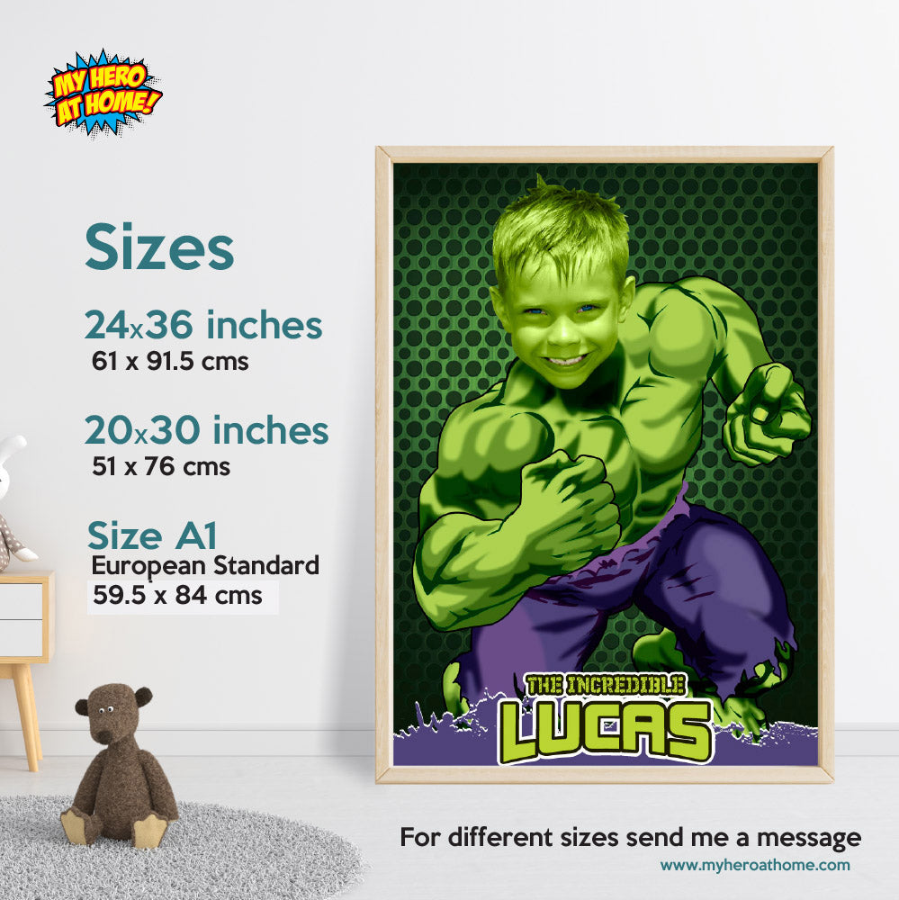 Printable Hulk photo gift, Hulk poster with photo, Room decor themed Hulk. 366
