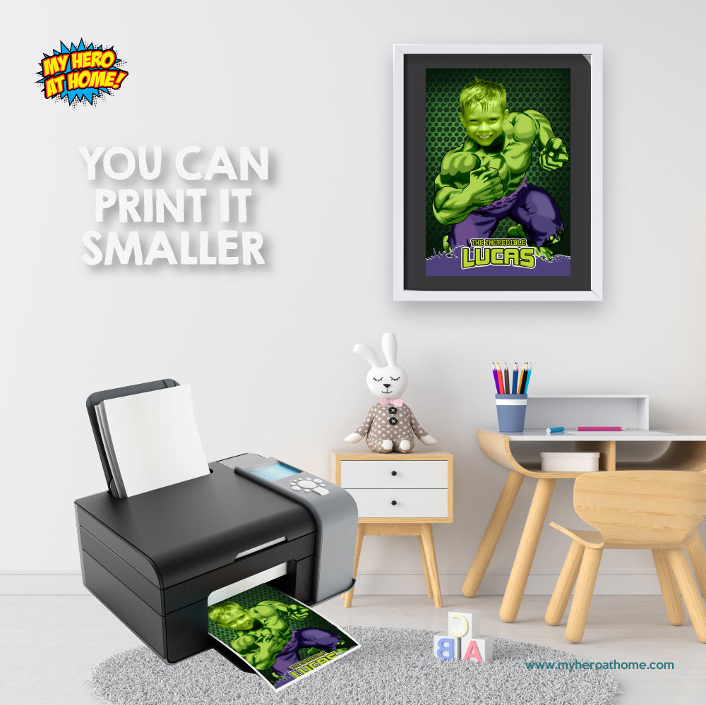 Printable Hulk photo gift, Hulk poster with photo, Room decor themed Hulk. 366
