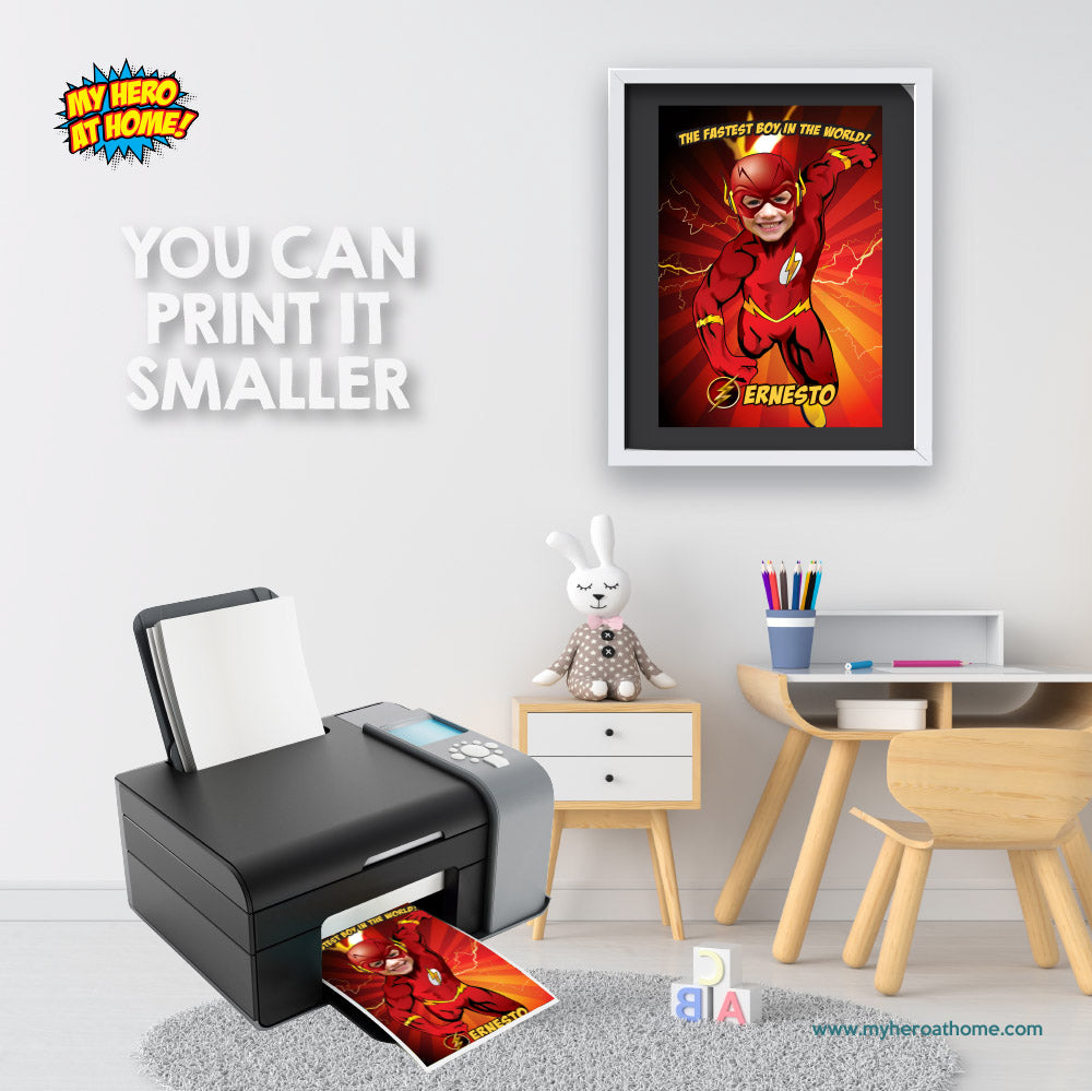 Unique Flash Poster with your kid as the fastest superhero, Flash gifts with photo. 149PG